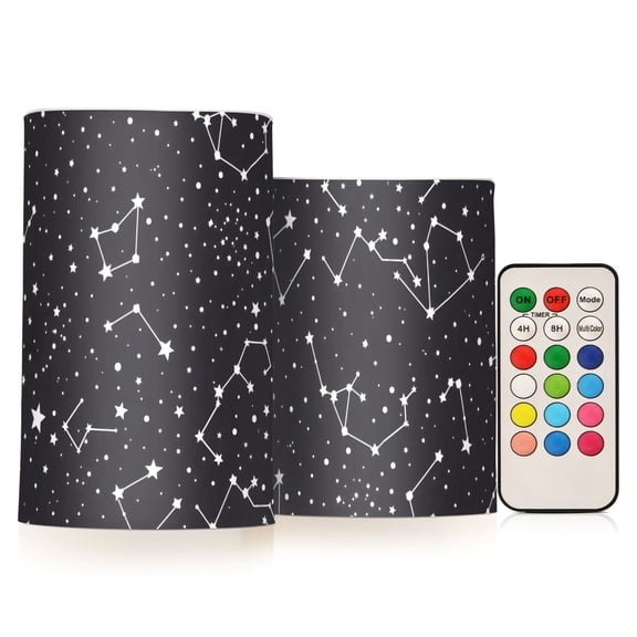 Stars Constellation Starrysky Flickering Flameless Candles Battery Operated with Remote Timer LED Pillar Candles Set of 2