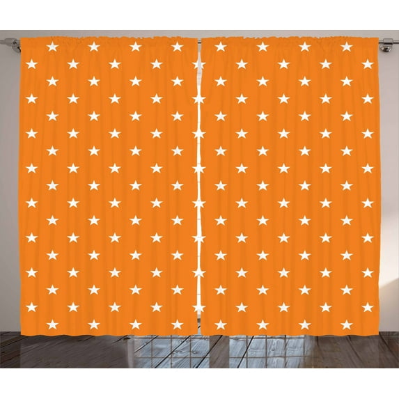 Ambesonne Stars Curtains 2 Panel Set, Celebrations, 108" x 63", Orange White