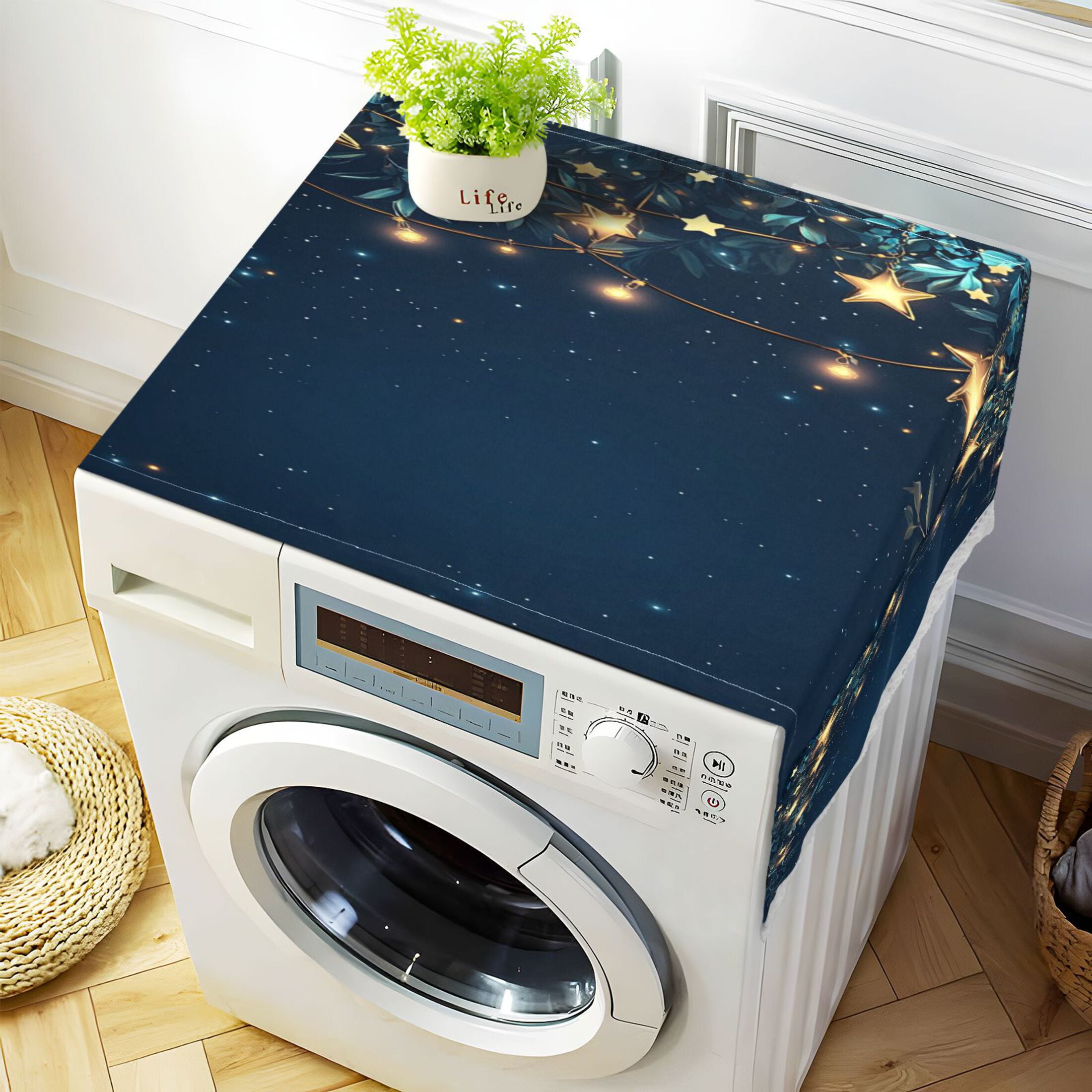 Stars on A Dark Blue SkyWasher and Dryer Covers Dust-Proof and Oil Resistant Fridge Cover with 4 Storage Pockets Washing Machine Top Cover for Laundry Kitchen Home 51.2 x 22 In