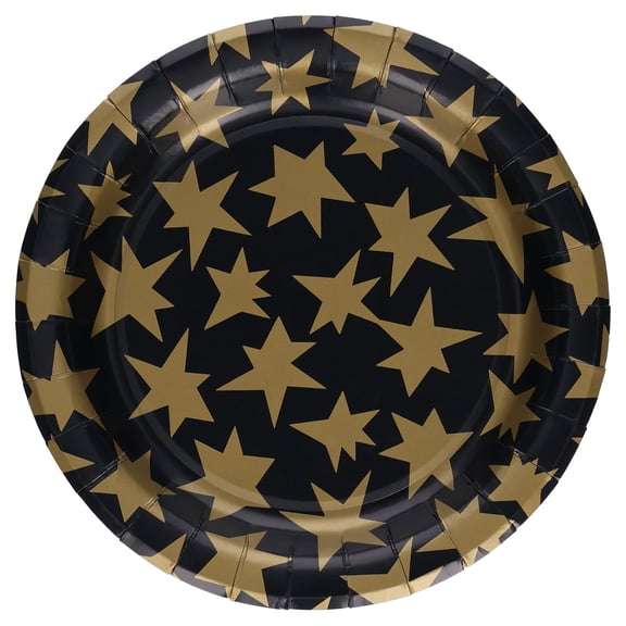 Stars Disposable Paper Plates, 7", Black and Gold, 24 Count, by Way To Celebrate