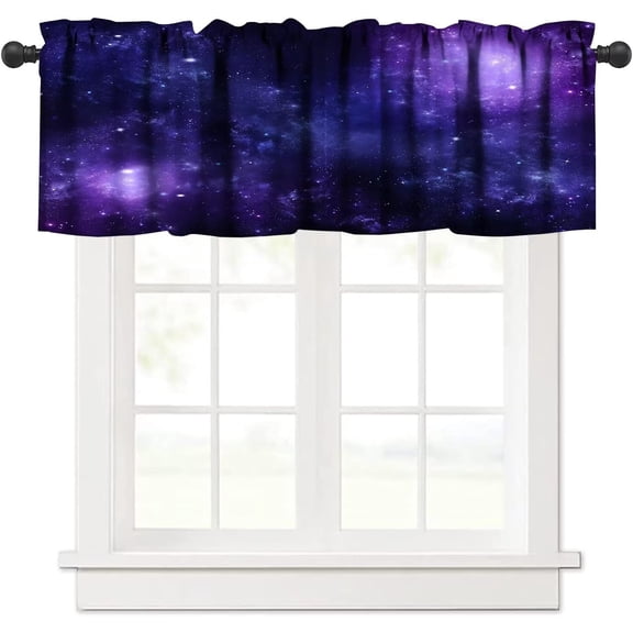 Stars Dust Galaxy Valance Curtain Nebula Outer Space Starry Universe Stars Rod Pocket Valance Window Treatments 1 Panel Short Curtains for Kitchen Living Room Bedroom Decor 54 x 18 in