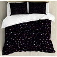 thumbnail image 1 of Stars Duvet Cover Set Queen Size, Colorful Hearts and Stars Pattern with Obscure Spots and Dots in Purple Tones Print, Decorative 3 Piece Bedding Set with 2 Pillow Shams, Multicolor, by Ambesonne, 1 of 3