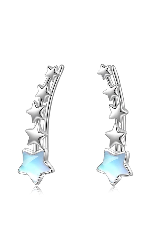Stars Ear Cuffs Earrings 925 Sterling Silver Moonstone Climbers Ear Crawlers Jewelry for Women