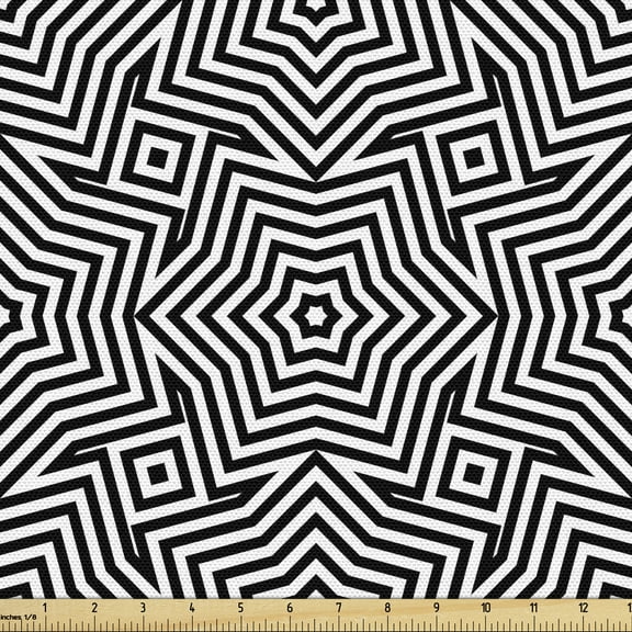 Stars Fabric by the Yard, 6 Pointed Stars in Bullseye Pattern with Pinwheel Motifs Monochrome Design, Decorative Upholstery Fabric for Chairs & Home Accents, 3 Yards, Black and White by Ambesonne