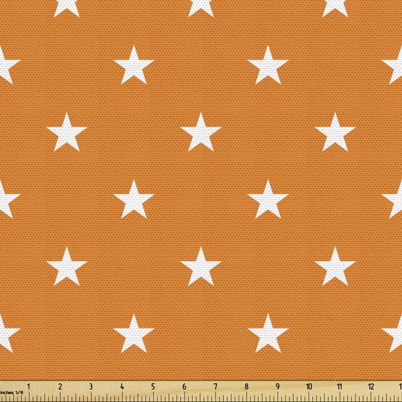 Stars Fabric by the Yard Upholstery, Abstract Warm Colored Background with Star Pattern Celebration Pattern, Decorative Fabric for DIY and Home Accents, 2 Yards, Orange White by Ambesonne