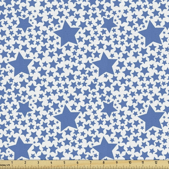 Stars Fabric by the Yard Upholstery, Print of Continuous Star Motifs in Different Sizes Joyous Rockstar Theme, Decorative Fabric for DIY and Home Accents, 1 Yard, Sea Blue and White by Ambesonne
