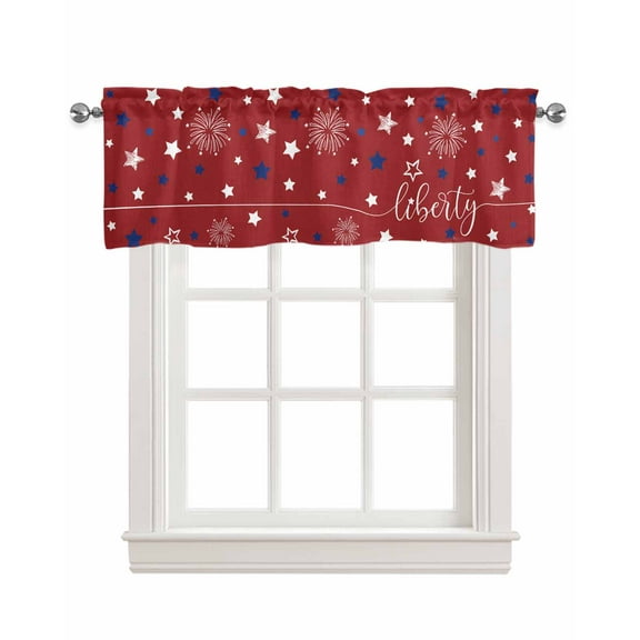Stars Flag Linen Curtain Valance for Bedroom/Bathroom/Kitchen/Office/Living/Dining Room Window,Freedom Patriotic Memorial Day Red Pocket Topper Drapes Decorative Cafe Drapery Panel 54"x18"
