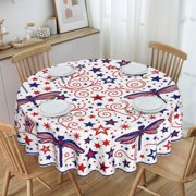 Stars Flags Dragonflies Swirls Round Tablecloth Polyester Waterproof & Washable 60" Table Cloth Indoor and Outdoor for Kitchen Dining Party Picnic Table Cover