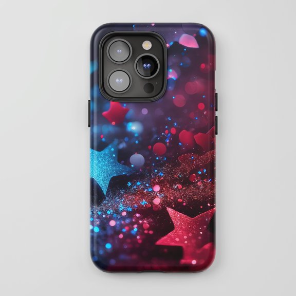 Stars For All iPhone Series Tough Phone Case Glitter Abstract Red Blue