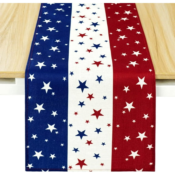 Stars Freedom 4th of July Patriotic Memorial Day Table Runner, Independence Day Holiday Kitchen Dining Table Decor for Indoor Outdoor Home Party Decoration 13.8 x 71 Inch