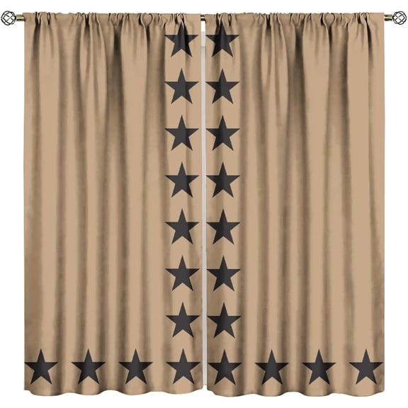 Stars Geometric Natural Farmhouse Curtain,Vintage Old Village Simple Design Printed Rod Pocket Blackout Window Drapes for Bedroom Living Room 84" W X 84" L
