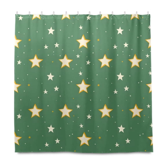 Stars Green Tile Pattern Shower Curtain Liners Waterproof 72 Inch with C Shaped Curtain Hooks
