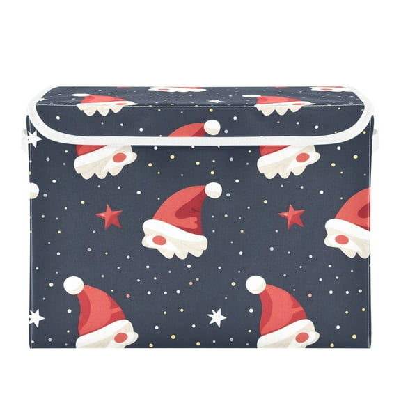 Stars Hat Christmas Foldable Storage Bin with Lid and Handle Collapsible Storage Box 16.5 x 12.6 x 11.8 inches