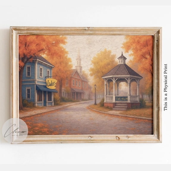 Stars Hollow Autumn, Gilmore Girls Inspired Wall Art Print, Cozy Fall Town Street Scene, Vintage Autumn Landscape Decor Home Decor #153, Unframed Poster Size 24x36