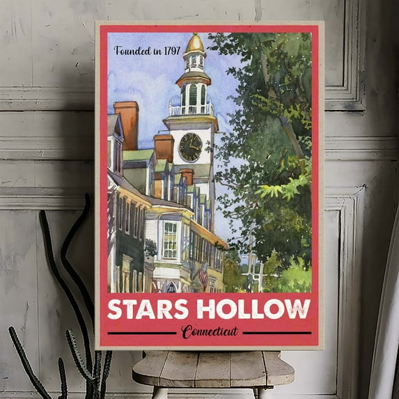 Stars Hollow Canvas Wall Art – Vintage Watercolor Town Poster – Gilmore Girls Inspired Print – Connecticut Wall Decor – Ready to Hang