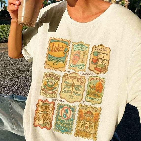 Stars Hollow Connecticut Stamp Shirt Lukes Diner Vintage Gilmore Girls No Cell Phone Dragon fly Inn Stars Hollows TV Show