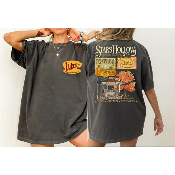 Stars Hollow Fall T-Shirt ,Annual Autumn Festival Shirt, Two-Sided Stars Hollow, Luke's Diner Coffee Tee,Sand color,size XL