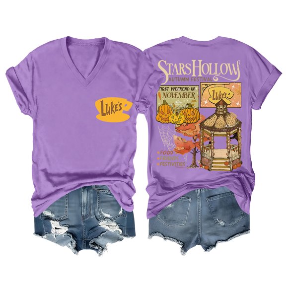Stars Hollow V Neck Shirt Vintage Fall Pumpkin Halloween Stars Hallow Luke's Shirt