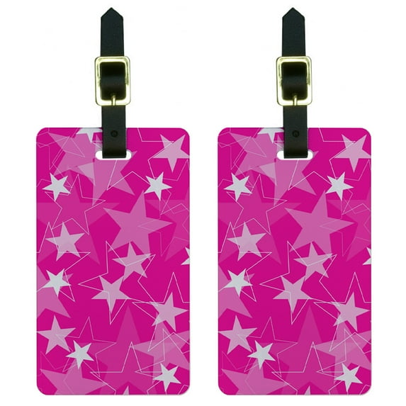 Stars Hot Pink Luggage Tags Suitcase Carry-On ID, Set of 2