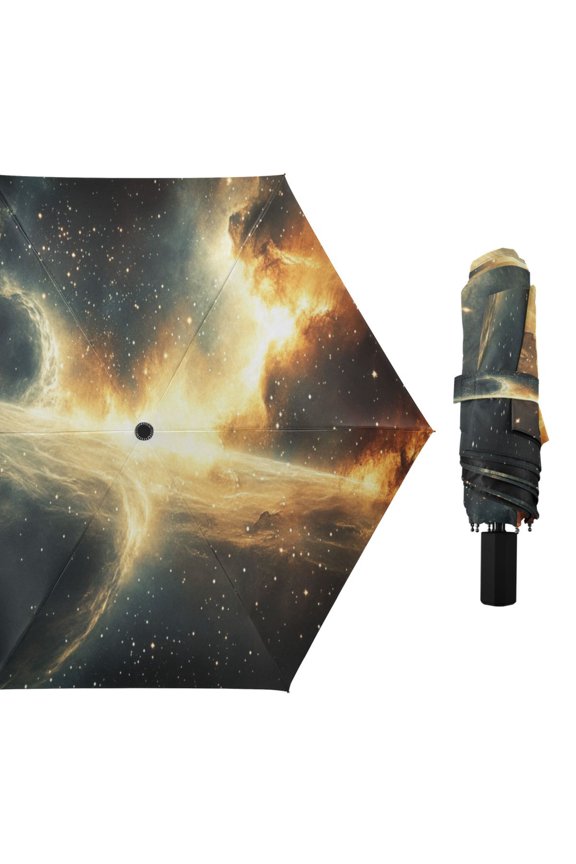Stars Illuminated Gas Clouds Compact Sun Umbrella Windproof Travel Umbrellas for Rain Strong Portable UV Protection