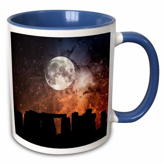 3drose, Stars in Space as Background for Silhouette of Stonehenge Structure., 11oz Two-tone Blue Mug