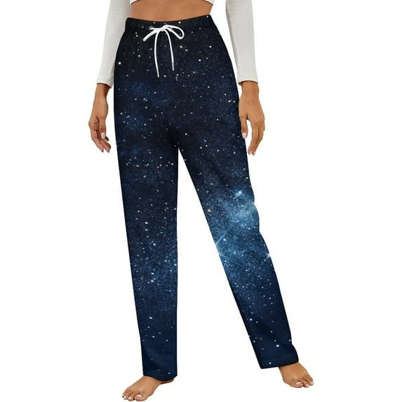 Stars In The Night Sky Winter Female Pants Flannel High Waist Women Pants Lady Warm Straight Leg Plush Trousers