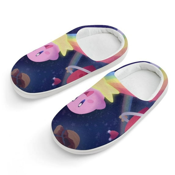 Stars Kirby Game Soft Plush Slippers for Boys Girls Winter Warm Cotton Slippers with Rubber Sole Non-Slip Kid's Slip on Shoes Fluffy House Slippers For Indoor And Outdoor