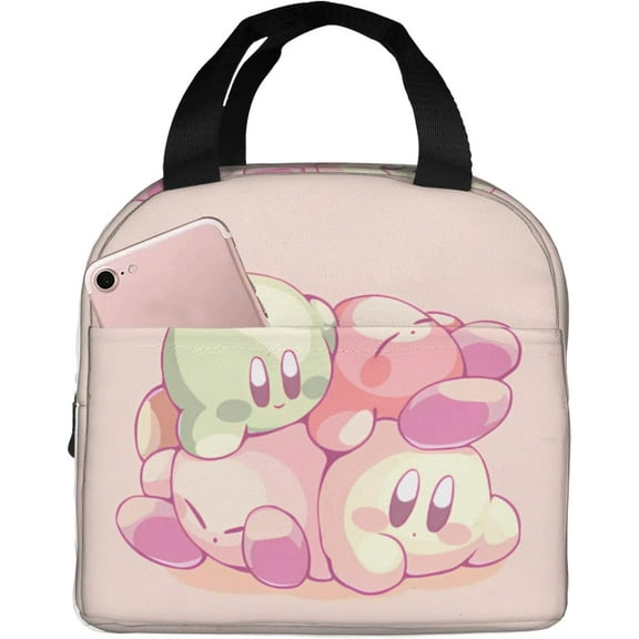 Stars Kirby Lunch Bag,Cute Lunch Insulation Bag Cartoon School Lunch Meals Bag Leakproof Portable Meals Box Reusable Insulated Cooler Lunch Bag for Work School Picnic Travel Beach