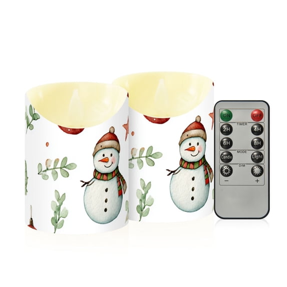 Stars Leaves Snowman Christmas Lights Flickering Flameless Candles with Remote Timer Battery Operated LED Tealight Set of 2 M