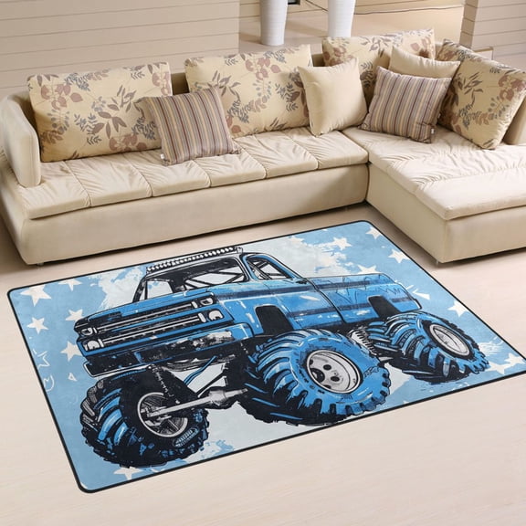 Stars Monster Truck Area Rug Washable Floor Carpet Mat 60 x 39 inch for Bedroom Living Room Kids Room Home Decor