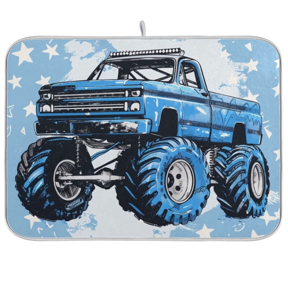 Stars Monster Truck Dish Drying Mat Dish Drainer Rack Mats Water Absorbent Non-Slip Easy Clean Heat Resistant for Kitchen Counter