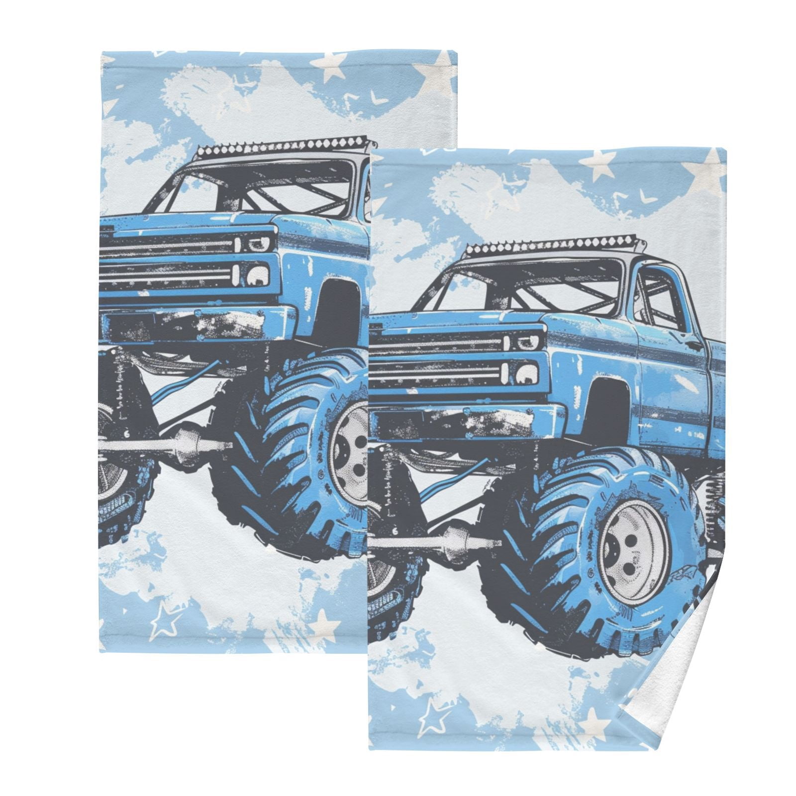 Stars Monster Truck Hand Towel Bath Towels Face Towels Cotton Absorbent for Home Hotel Spa Swimming Yoga Sports Decorative Towel Set of 2