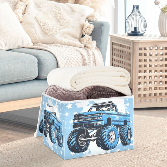 Stars Monster Truck Storage Basket Foldable Laundry Basket Shelf Kids Toy Storage Container Organizer with Handles