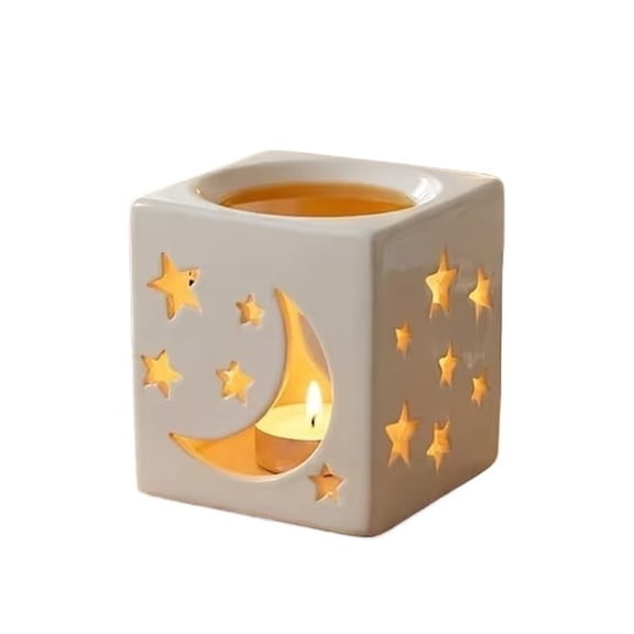 Stars and Moon Aromatherapy Furnace Ceramic Essential Oil Lamp Aromatherapy Lamp Oil Burner Fragrance Diffuser Home Decoration White Suitable for Holiday Gifts [Excluding Candles]