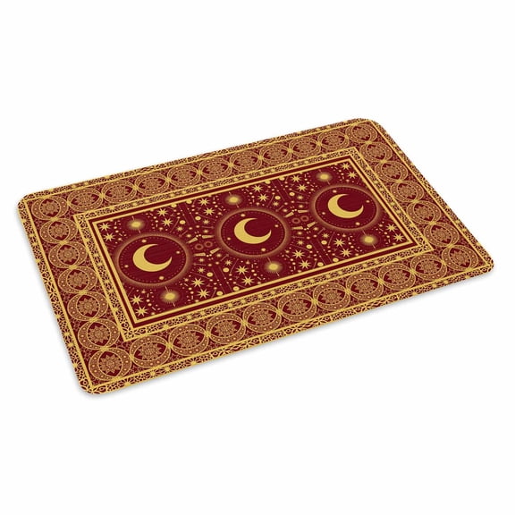 Stars Moon Doormat Mystical Gorgeous Gold Dark Red Moon Star Non Slip Low Profile Rubber Door Mat Washable Absorbent Indoor Front Door Mat Entryway Rug Entrance Carpet 16x24 Inch