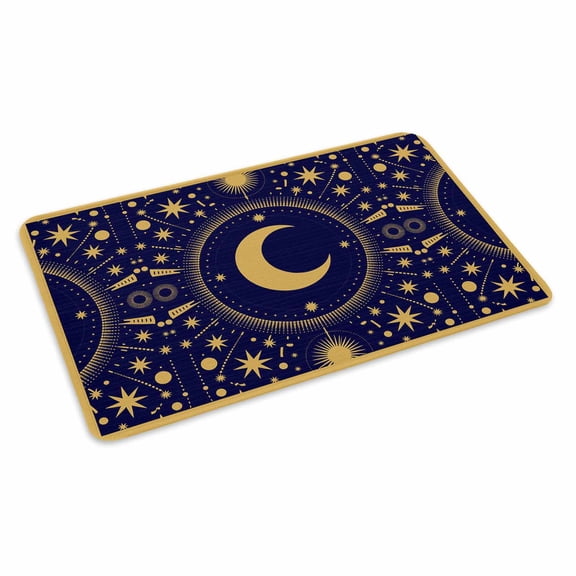 Stars Moon Doormat Vintage Gorgeous Gold Dark Blue Dots Star Moon Non Slip Low Profile Rubber Door Mat Washable Absorbent Indoor Front Door Mat Entryway Rug Entrance Carpet 16x24 Inch