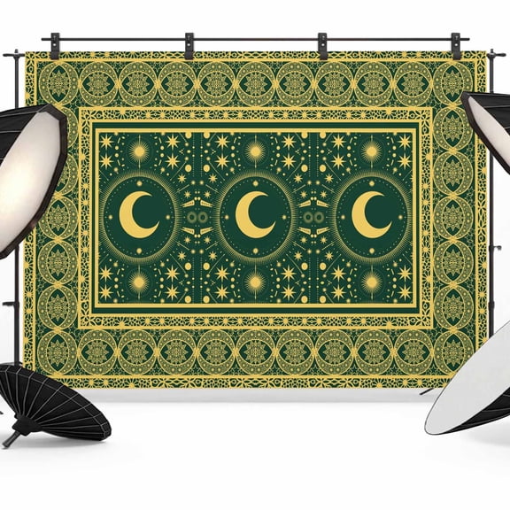 Stars Moon Photography Backdrop 7x5FT, Mystical Gorgeous Gold Dark Green Moon Star Photo Backdrops, Background for Photography Studio Photo Studio Background, Back Drop for Photoshoot