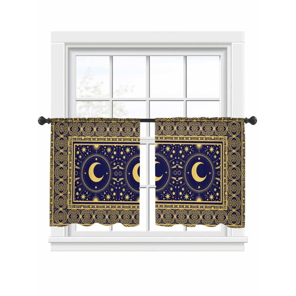 Stars Moon Sheer Curtains 2 Panels Set Mystical Gorgeous Gold Dark Blue Moon Star Sheer Window Curtains Light Filtering Rod Pocket Voile Drapes for Bedroom Living Room 52"x54"