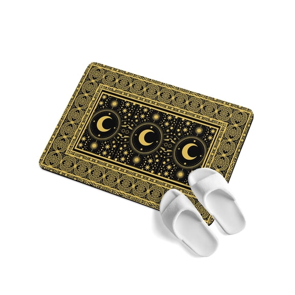 Stars Moon Soft Diatomaceous Earth Mat, Mystical Gorgeous Gold Black Moon Star Absorbent Bath Mat Non Slip Rubber Backed Quick Dry Doormat Fit Under Door for Bathroom Kitchen 16"x24"