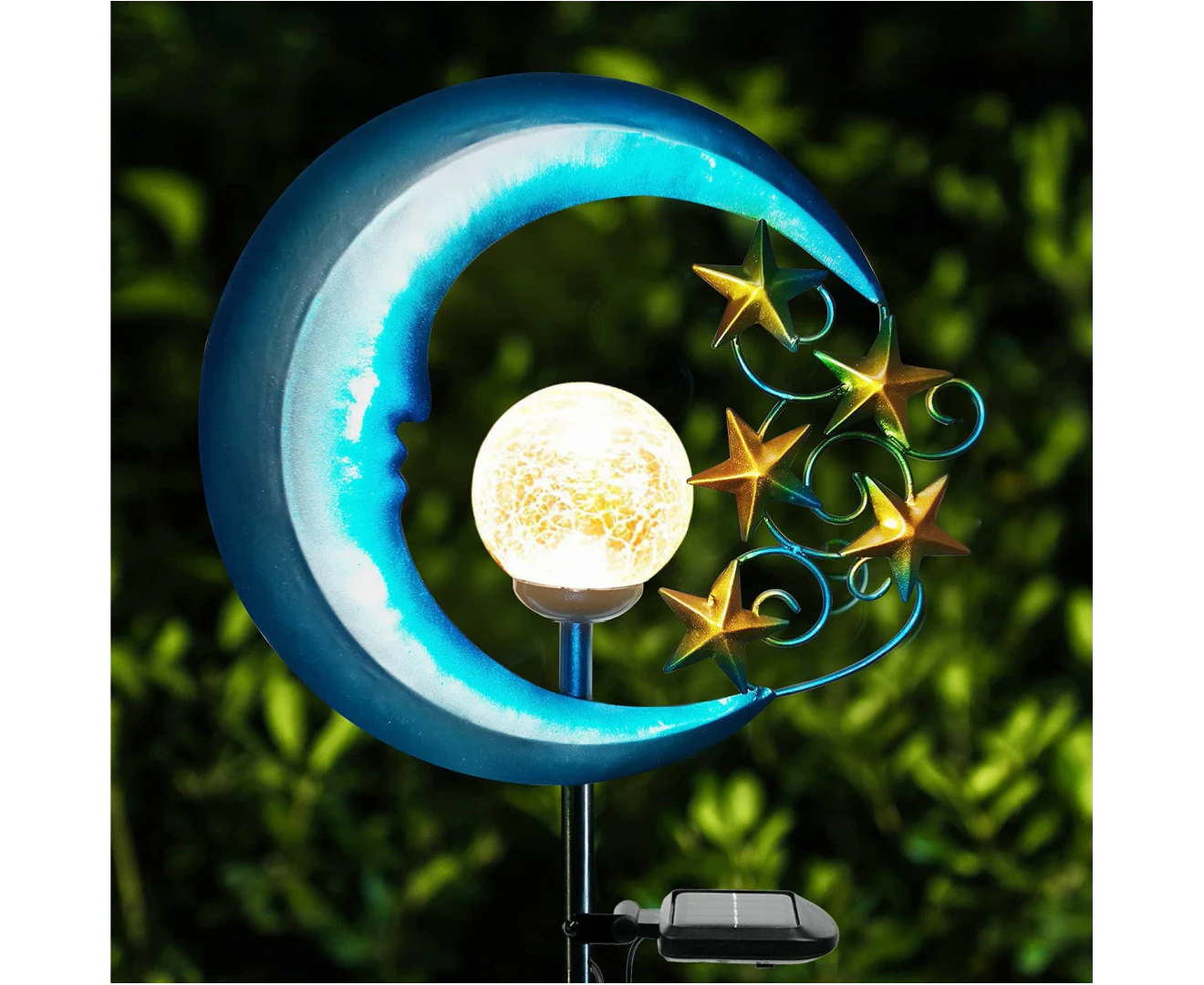 Solar Garden Lights Outdoor - Moon Lantern With Crackle Glass, Warm LED, Waterproof, Pathway Lights For Walkway, Backyard, Patio
