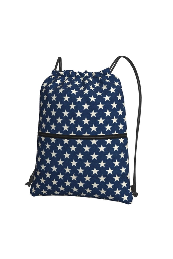 Stars Navy Blue White Drawstring Backpack Water Resistant String Bag Sports Sackpack Gym Sack For Men Women