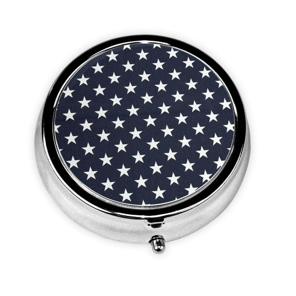 Stars Navy Blue White Round Pill Box Small Pill Case For Purse Pocket Medicine Organizer Travel Pillbox Portable Pill Container
