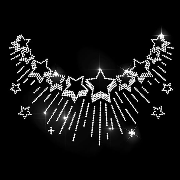 Stars Neckline Rhinestone Iron on Hotfix Heat Transfer Decal Meteor Lace Hot Fix Rhinestone Applique Bling Clothing Repair Patch