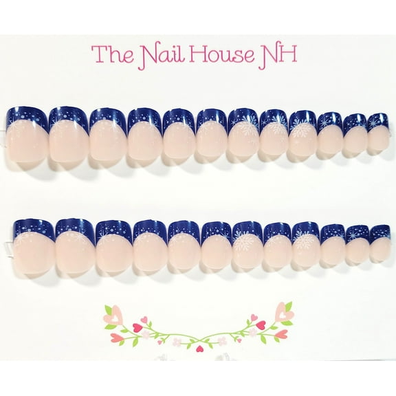 Stars On The Horizon French Manicure Short Square Press On Nails - 24 Pieces - Artificial Nail Kit - Winter Nails