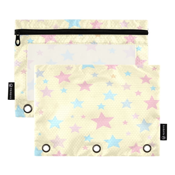 Stars Pastel Binder Pouches Zipper Pocket Document Storage 3 Rings 2 Packs A5 Size