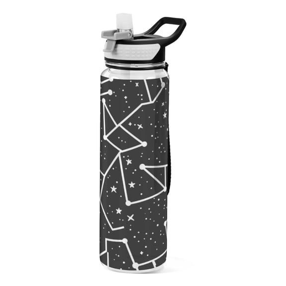 Stars Pattern Design 1000ml Tritan Sport Bottle Straw LeakProof Food-Grade Portable Wide Handle
