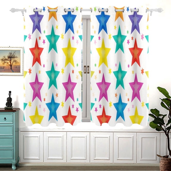 Stars Pentagram Curtain Black Out Thermal Insulation Curtains Aesthetic 54 Inch Length for Bedroom Living Room 2 panels set