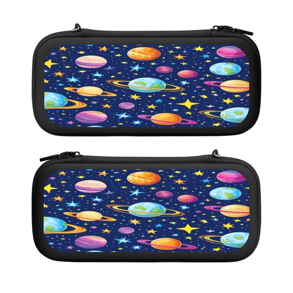 Stars Planet, Carrying Case For Nintendo Switch & OLED Version, Eva Lightweight Shockproof Protective Pouch Case for Game Console & Accessories with 10 Game Card Slot & Wristband, Black