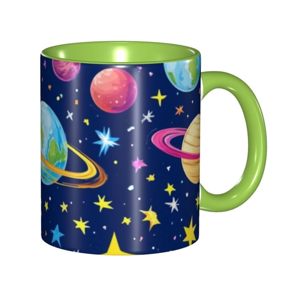 Stars Planet Coffee Mug Fun Custom Ceramic Mugs 11oz Green