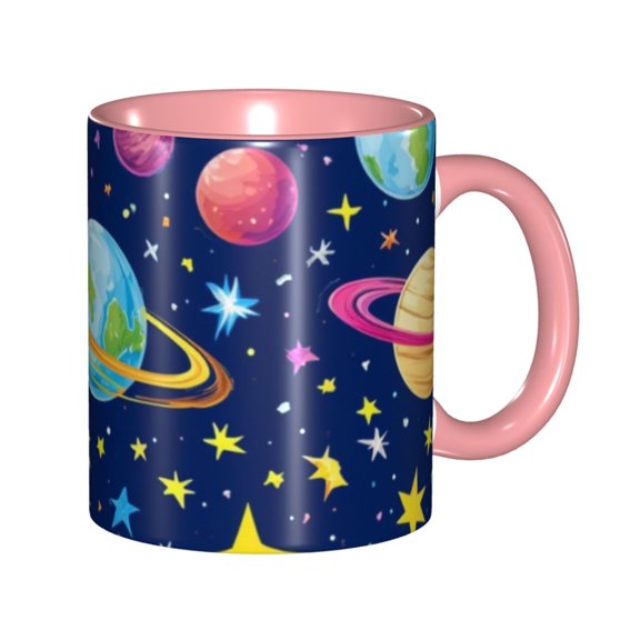 Stars Planet Coffee Mug Fun Custom Ceramic Mugs 11oz Pink